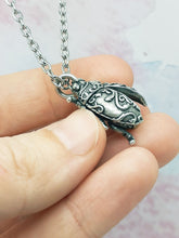 Load image into Gallery viewer, Fancy Filigree Beetle Pendant in Silver Plated Pewter