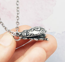 Load image into Gallery viewer, Fancy Filigree Beetle Pendant in Silver Plated Pewter