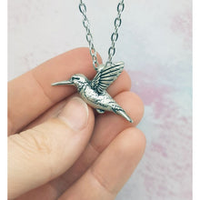 Load image into Gallery viewer, Hummingbird Pendant in Silver Plated Pewter