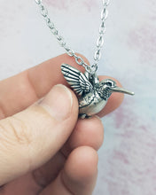 Load image into Gallery viewer, Hummingbird Pendant in Silver Plated Pewter