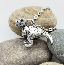 Load image into Gallery viewer, T-Rex pendant in silver plated pewter