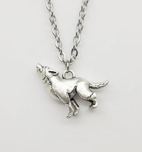 Load image into Gallery viewer, Wolf / Howling wolf pendant in silver plate
