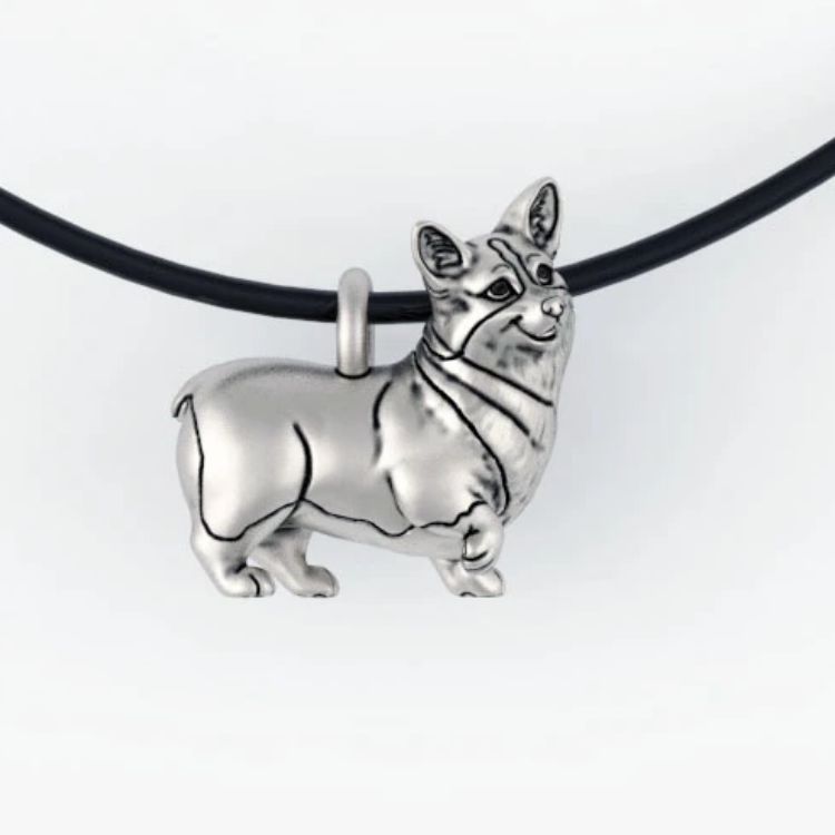 Corgi Dog Pendant in Sterling Silver