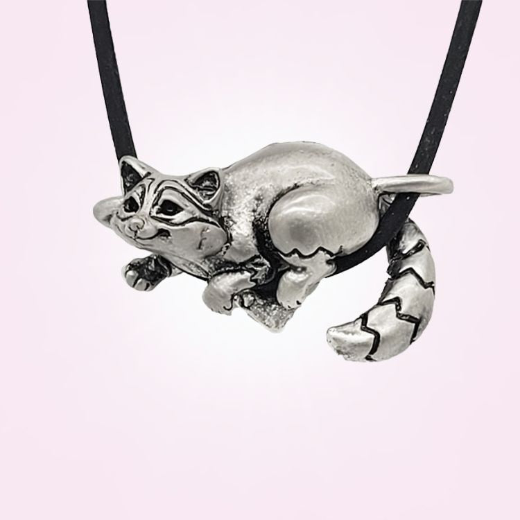 Raccoon Pendant in Silver Plated Pewter