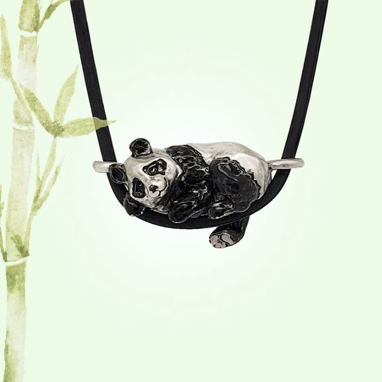 Panda Pendant in Silver Plated Pewter and enamel