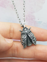 Load image into Gallery viewer, Fancy Filigree Beetle Pendant in Silver Plated Pewter
