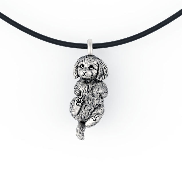 Cavachon Small Dog Pendant in Sterling Silver