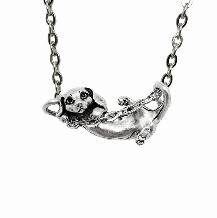Dachshund Wiener Dog Pendant in Silver Plated Pewter