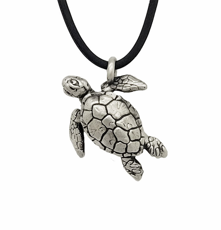 Sea Turtle Pendant in Silver Plated Pewter