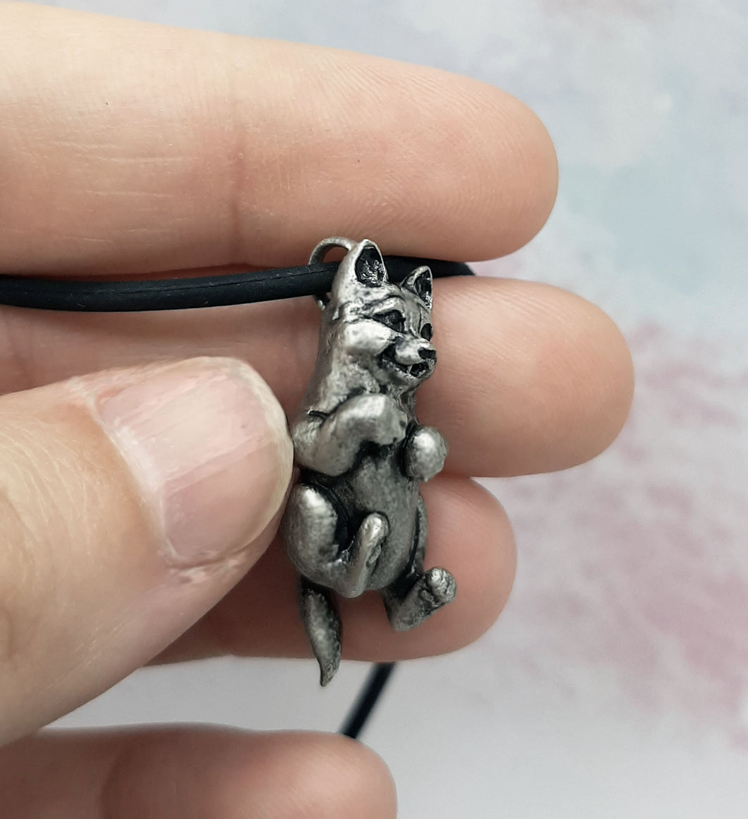 Wolf Pup Pendant in Silver Plated Pewter